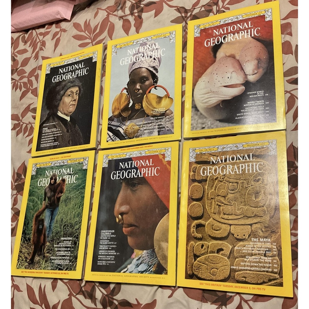 Vintage 1975 National Geographic Magazine‎ Lot Vol 148 Nos 1-6 July-Dec Set